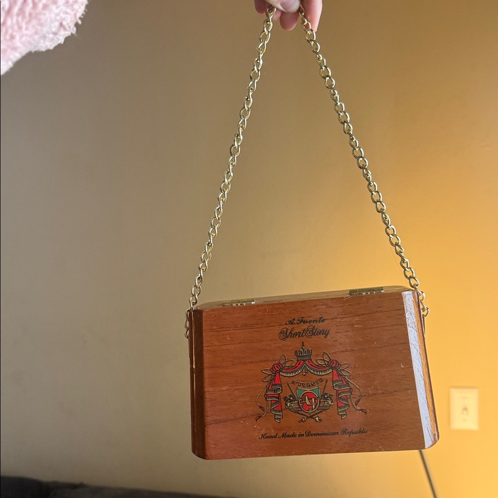 Artis Wooden Clutch with Gold Chain Accent